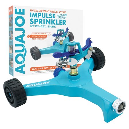 AQUA JOE Indestructible Series Metal Impulse Sprinkler w/ Wheeled 10-In Base AJ-IS10WB